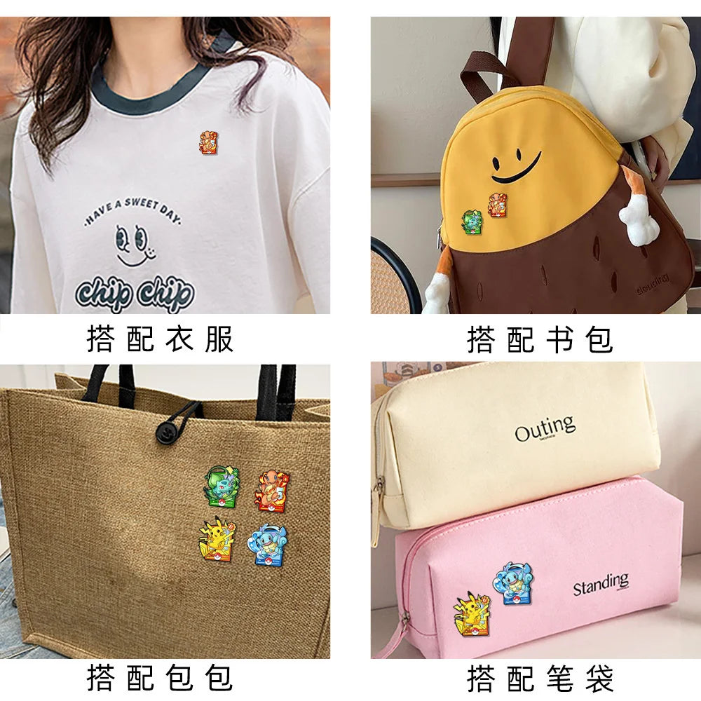 4pcs Cartoon Charmander Enamel Pins Metal Brooches Lapel Badges for Backpack Clothes Jewelry Accessory Gift for Friends