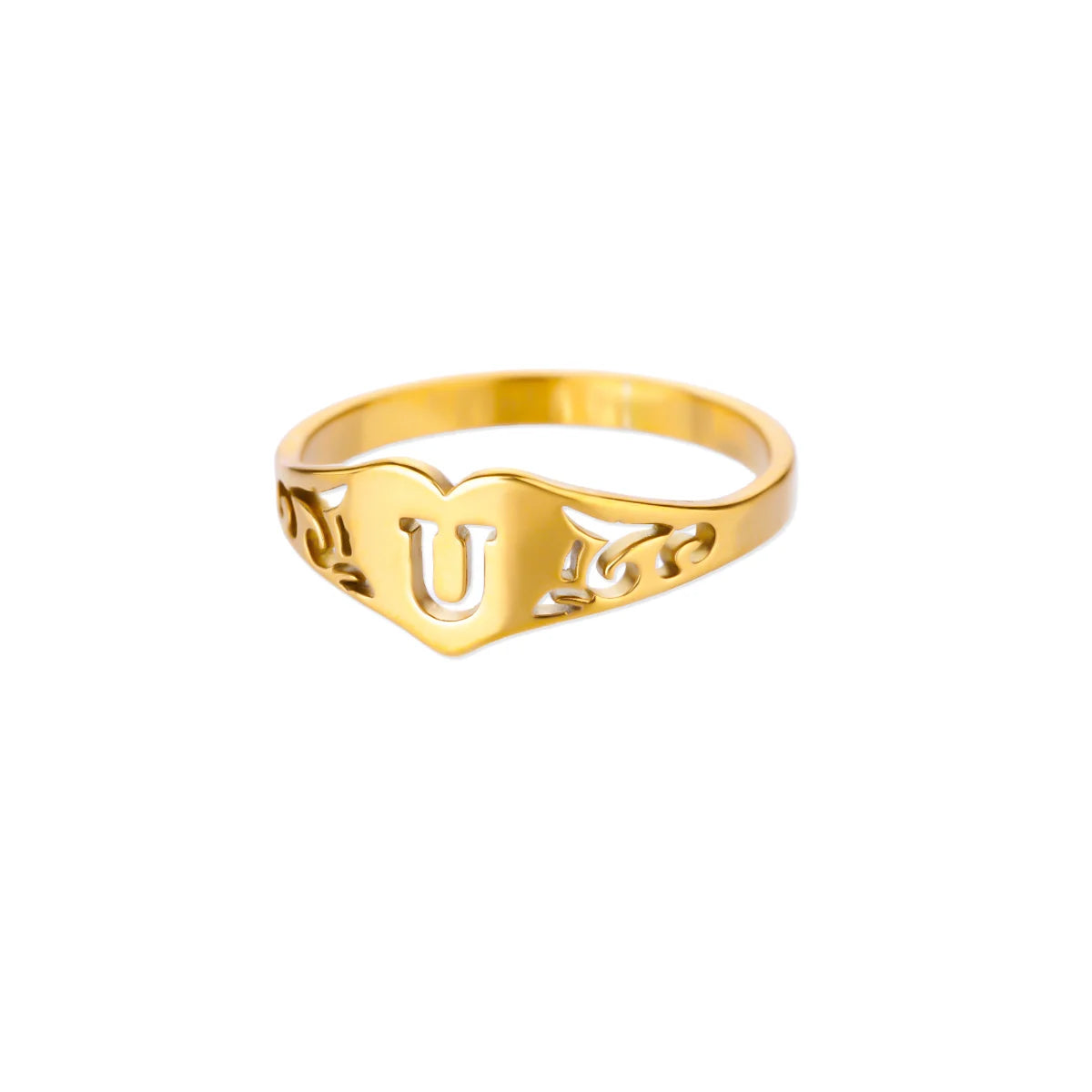 Initial A-Z Letter Rings For Women Gold Color Stainless Steel Heart Alphabet Name Finger Ring Punk Birthday Jewelry Gift Femme