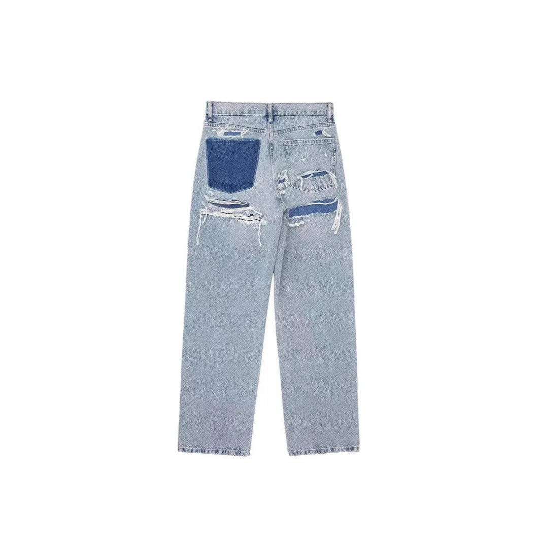 Jeans Women Denim Pant Straight Trousers Wide Leg Long Pants High Waist Y2k Streetwear Casual Mom Jeans Splice Elegant Work