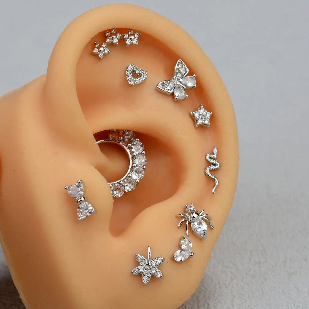 1PC Stainless Steel CZ Nose Ring L Shape Nose Studs Spider Snake Bow Flower Leaf Nostril Nose Piercing Body Jewelry  For Women