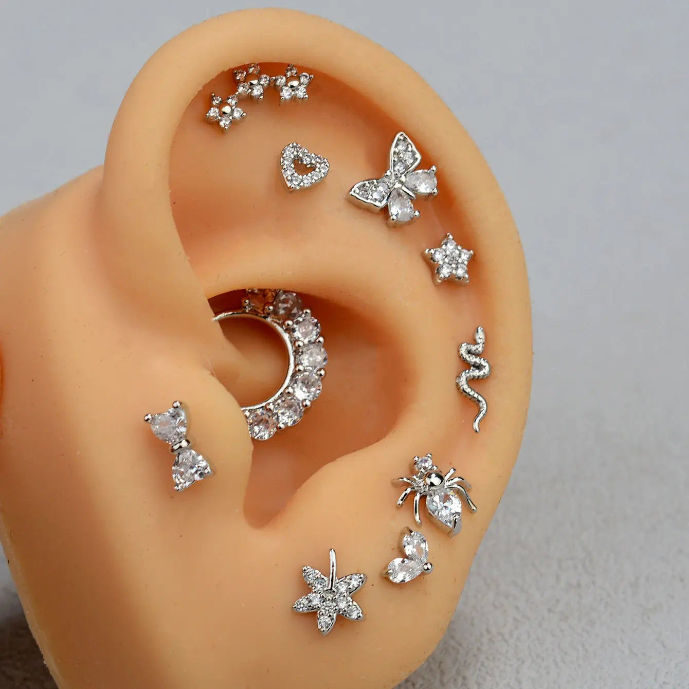 1PC Stainless Steel CZ Nose Ring L Shape Nose Studs Spider Snake Bow Flower Leaf Nostril Nose Piercing Body Jewelry  For Women