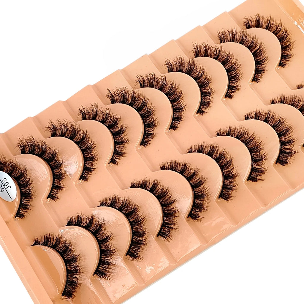 HBZGTLAD 10 Pairs Faux Mink Eyelashes Handmade False Eyelashes Natural Nude Makeup Simulation Cross Messy Eye 3D Curly Eyelashes