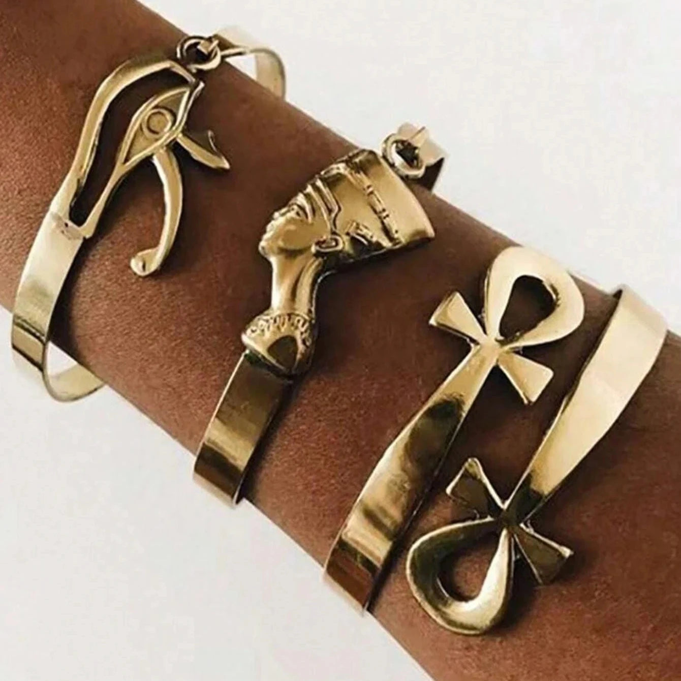 Egyptian Cuff Bracelet for Women 316L Stainless Steel Evil Eye Ankh Cross Queen Bracelet Bangles Vintage Jewelry Freeshippings