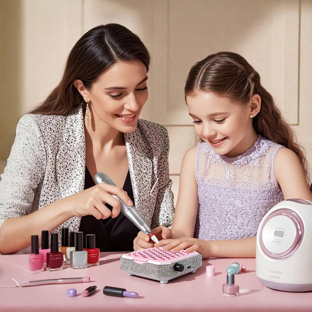 Nail Dust Collector with Rhinestones and Filter Pad, Powerful Vacuum Fan, Stepless Control Knob, Ideal for Acrylic Nail Salon To