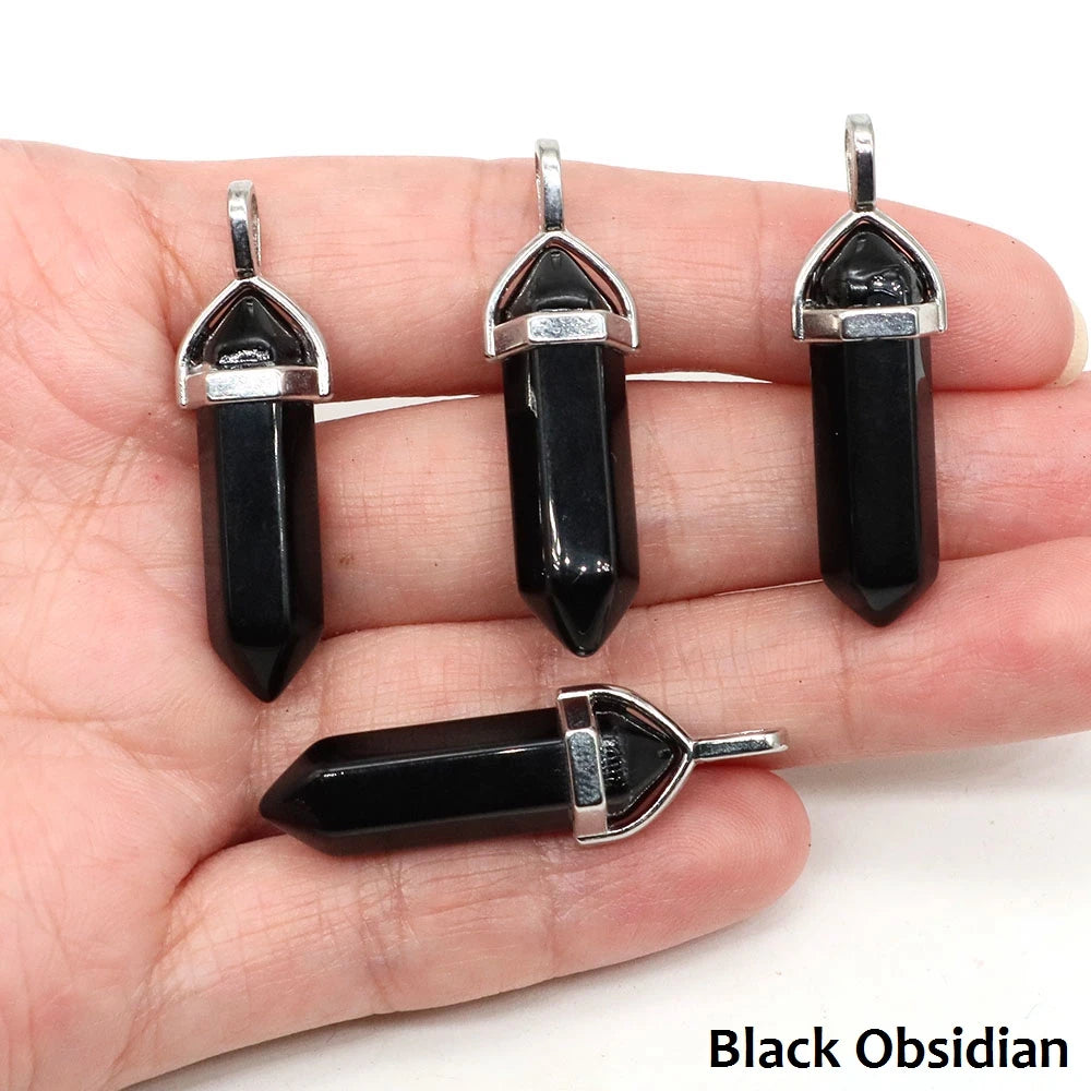 1PC Hexagonal Chakra Crystal Pendant Bullet Shape Natural Gemstone Pointed Quartz Stone Pendants for DIY Necklace Jewelry Making