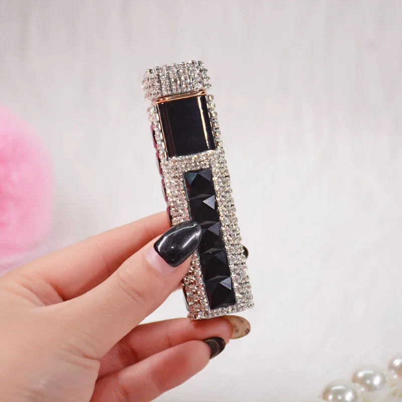 Rhinestone Touch Screen Lighter With Diamond Usb Charging Mute Cigarette Lighter Personality Ladies Lighter Windproof Gadget