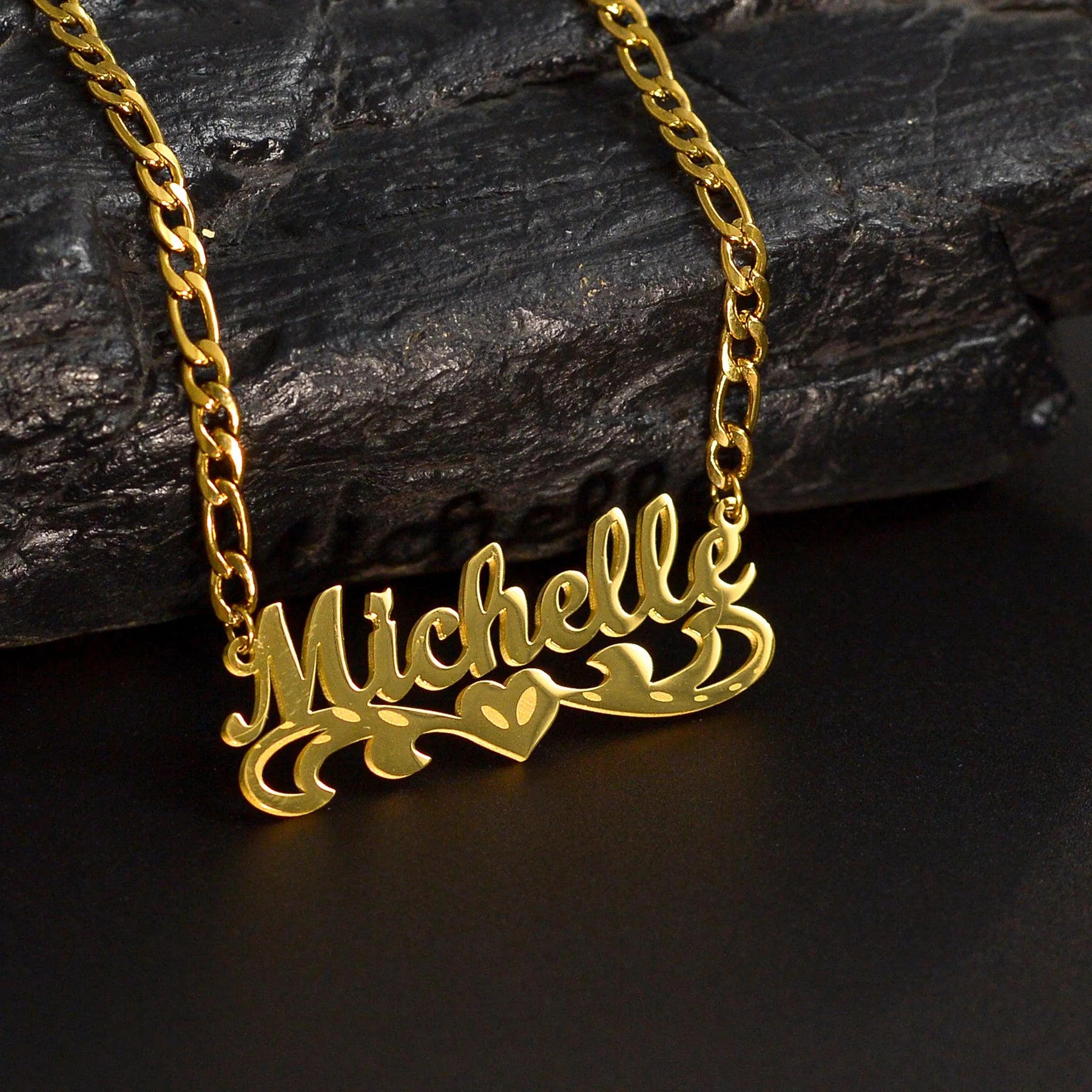 Atoztide Personalized Custom Name Necklace for Women Stainless Steel Heart Engrave Nameplate Choker Link Chain Jewelry Gifts