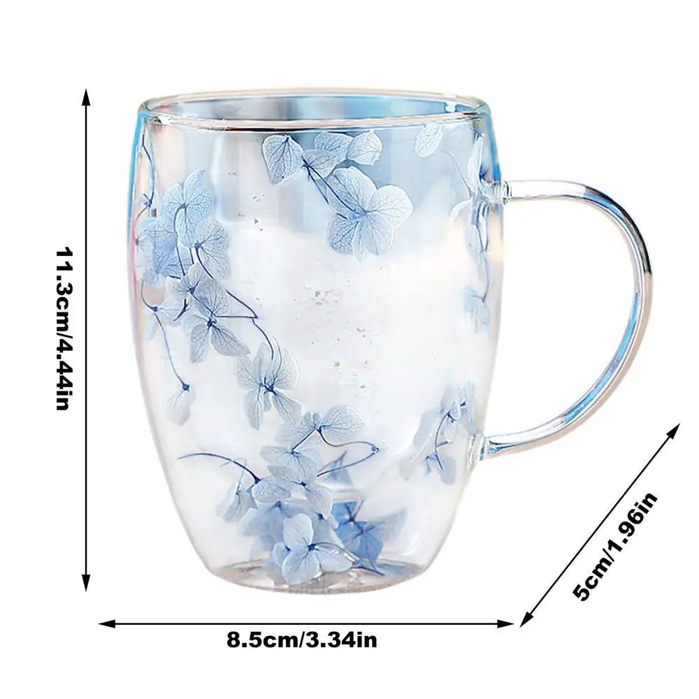 350ml Double Wall Glass Cup Dry Flowers Insulated Flowers Espresso Cup Coffee Mugs Duals Layered Glass Cups Dried Flowers