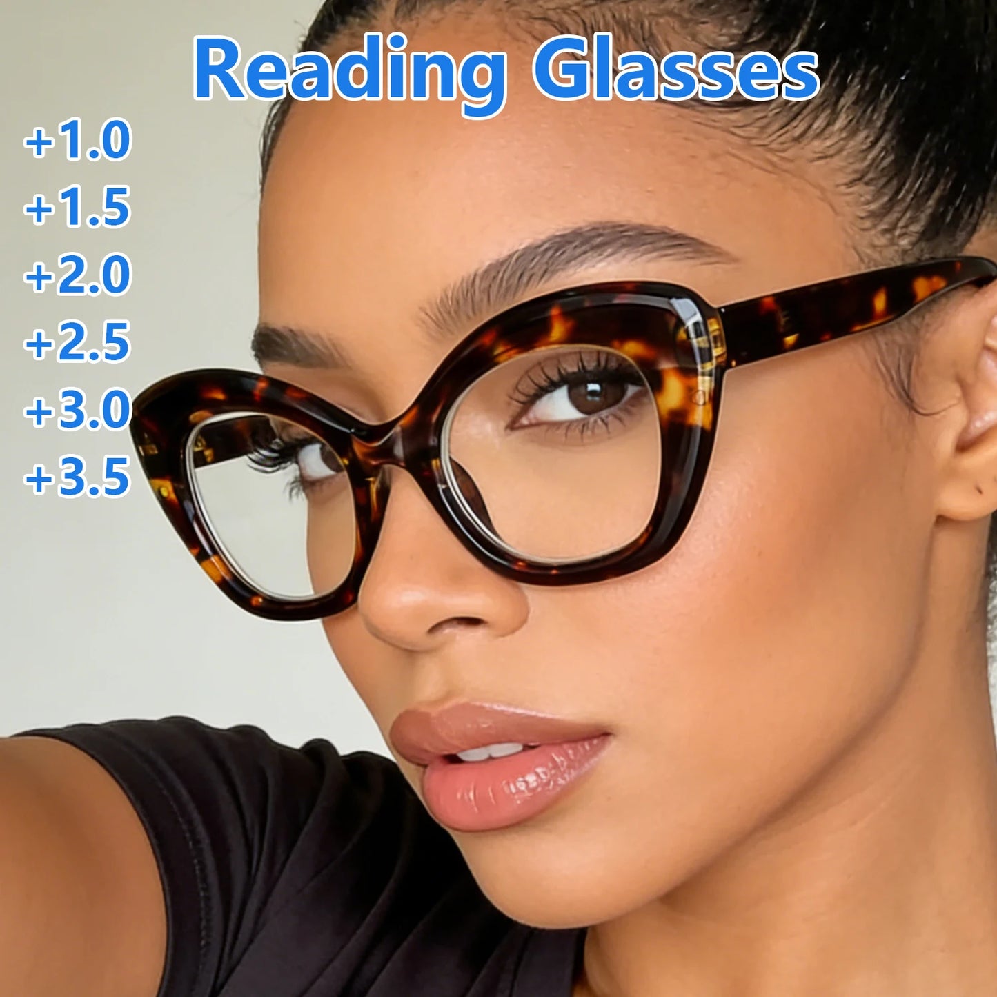 Women's Cat Eye Reading Glasses Leopard Print Tortoise Shell Stylish Eyewear Oversized Fashion Presbyopia Eyewear for Daily