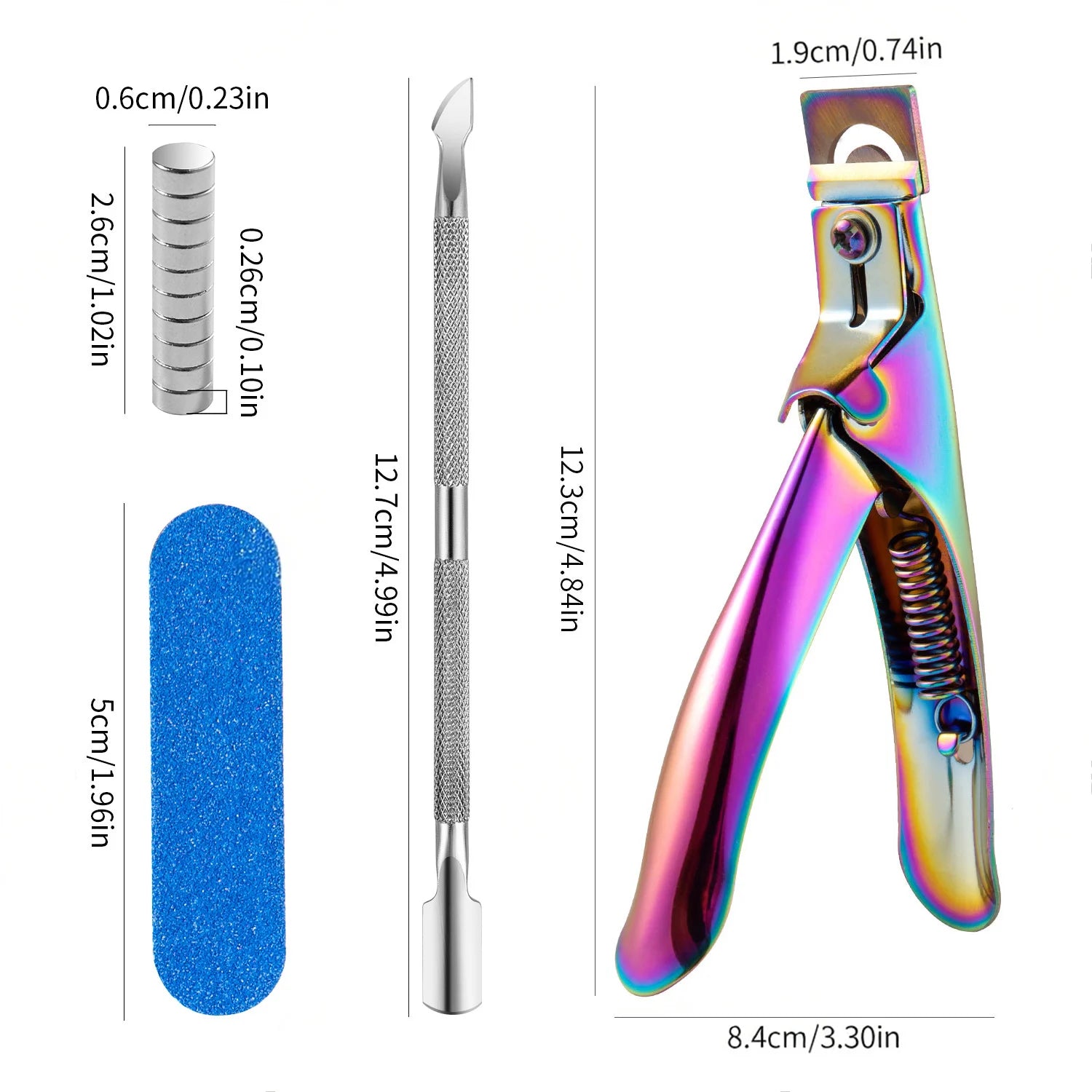 4PCS Acrylic Nail Cutter Stainless Steel Clipper Scissors U Word False Tips Trimmer 10pcs Magnet Cuticle Pushers Nail File