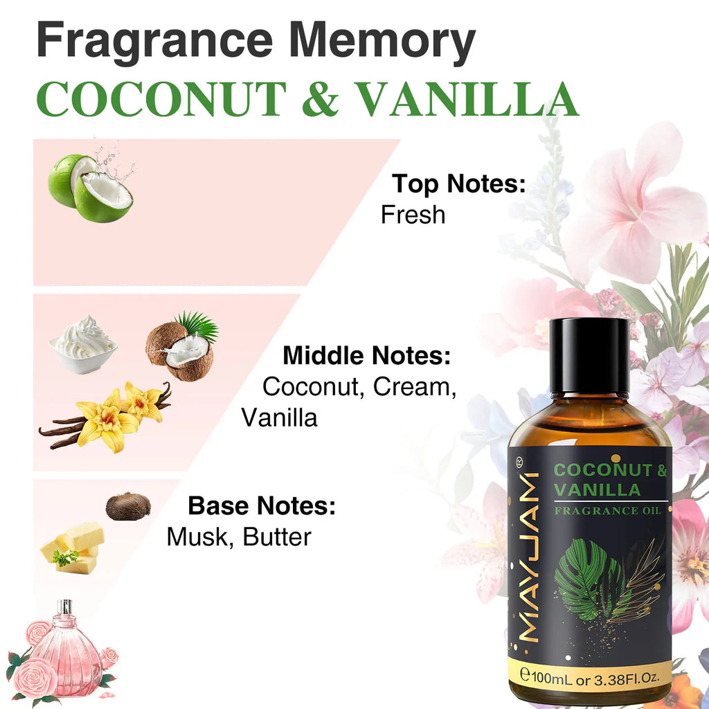 MAYJAM Fragrance Essential Oil 100ml Coconut & Hibiscus White Musk Sweet Tobacco Santal Sanctuary Hotel Fruit Carnival Blend Oil