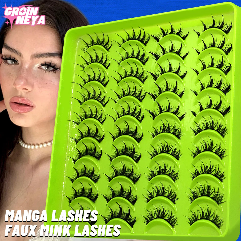GROINNEYA Manga Lashes Mixed style 5/9/20 Pairs 3D 6D 8D Mink Lashes Natural Eyelashes Soft Cross Wispy False Eyelashes Eyelash