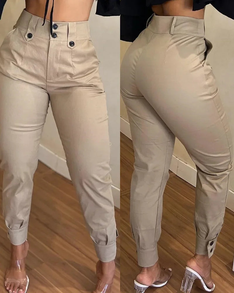 2024 New Fashion Women's Pants Elegant Sexy Spring Summer New Khaki Casual Pencil Pants Design Women's Trousers