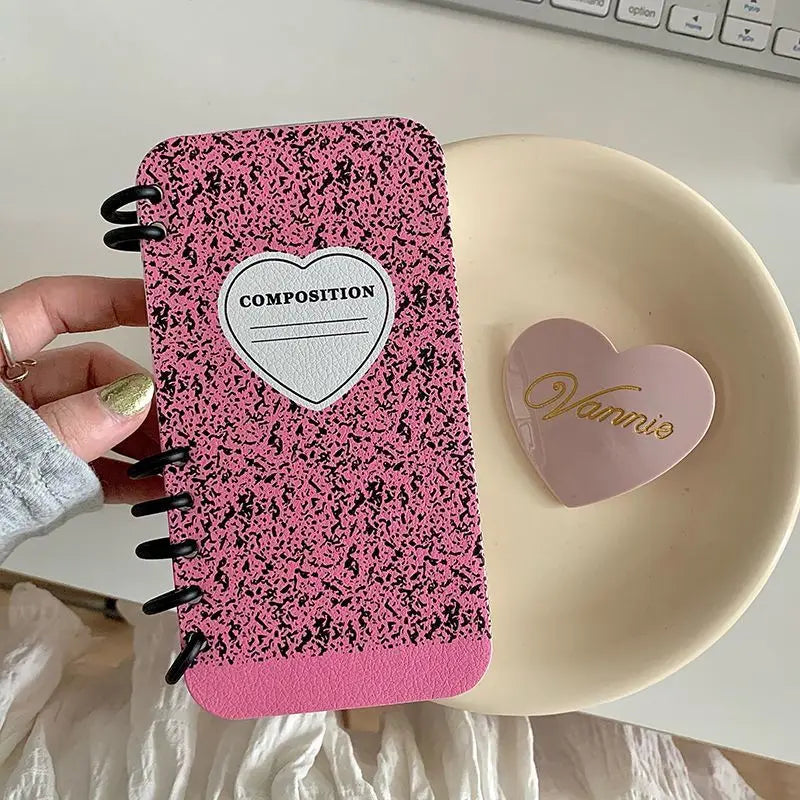 Splashing Ink Love Phone Case For iPhone 16 Pro 14 13 15 Pro Max Cover Funny Coil Notebook Shape Cases For Apple 14 11 12 Funda