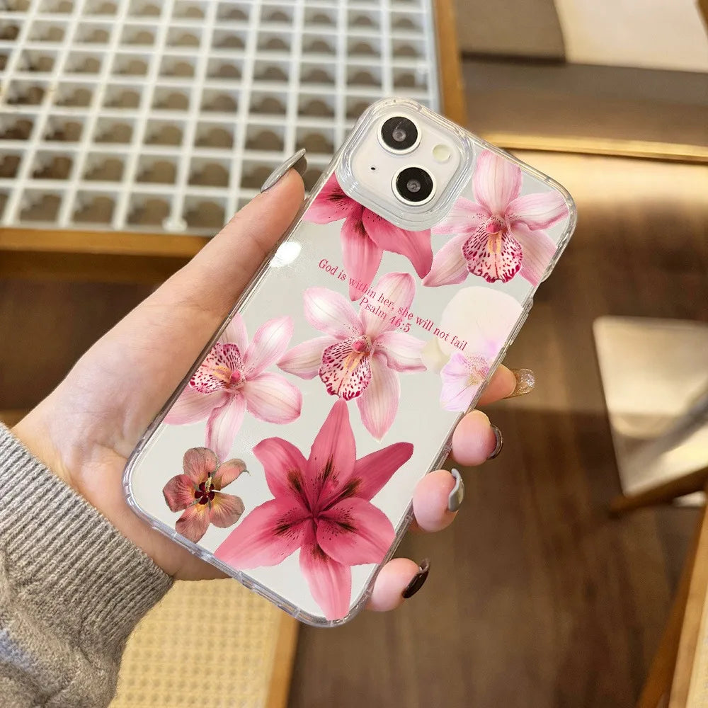 Pink Floral Psalm Christian Quote Clear Phone Case