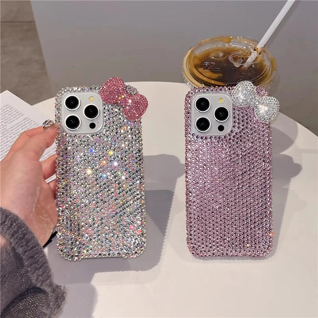 Premium Cute Full Diamond Bow Phone Case Stylish Phone Accessories for iPhone 16 15 14 13 12 11 Pro Max