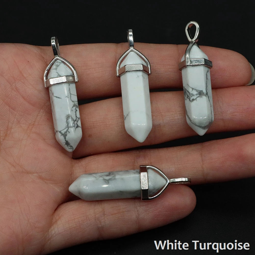 1PC Hexagonal Chakra Crystal Pendant Bullet Shape Natural Gemstone Pointed Quartz Stone Pendants for DIY Necklace Jewelry Making