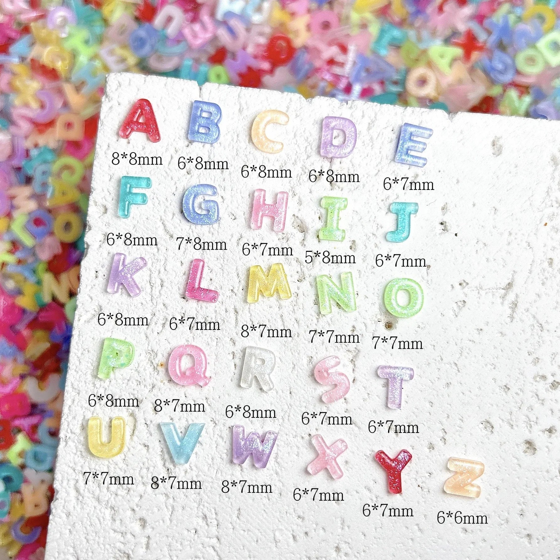 Cartoon 26-letter Nail Charms Ice-transparent fine-flash ABC Letter Nail Art Accessories 3D Cute Resin Wearable Nail Decorations