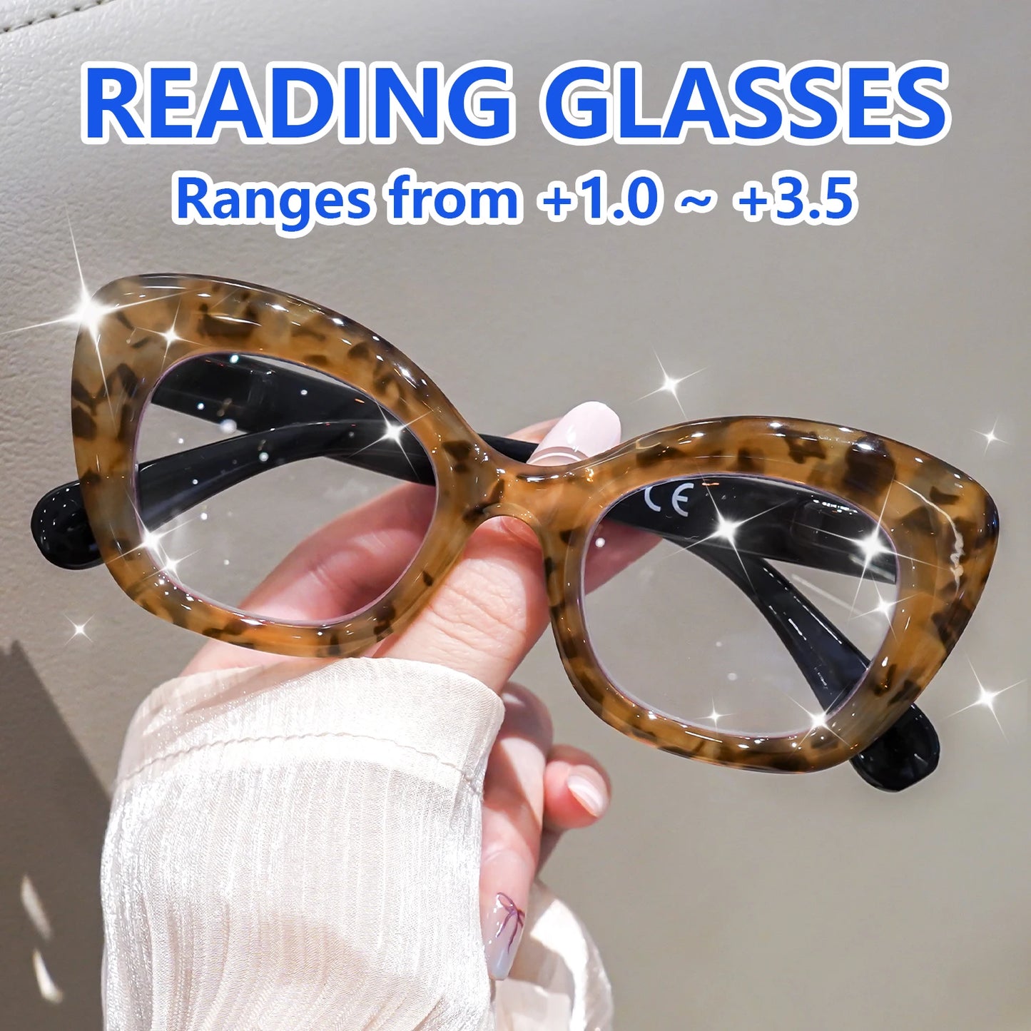 Women's Cat Eye Reading Glasses Leopard Print Tortoise Shell Stylish Eyewear Oversized Fashion Presbyopia Eyewear for Daily