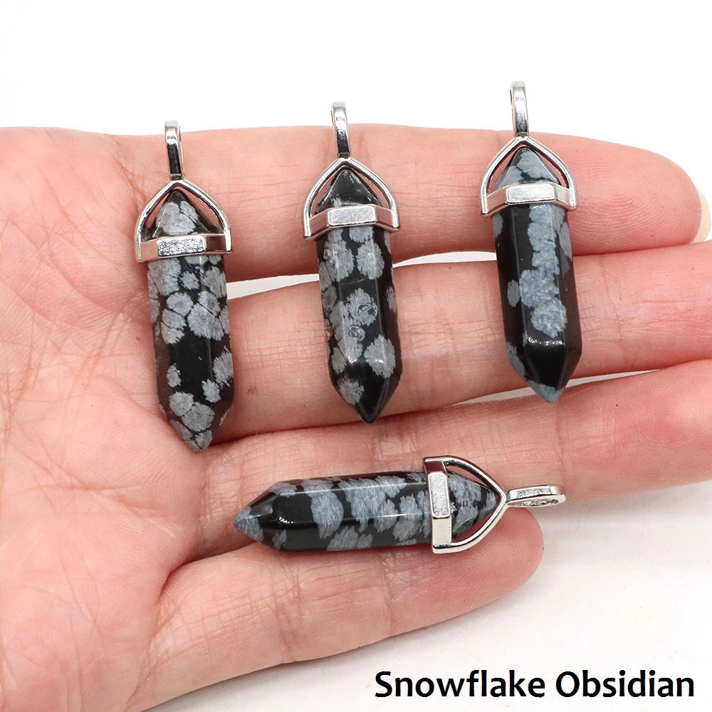 1PC Hexagonal Chakra Crystal Pendant Bullet Shape Natural Gemstone Pointed Quartz Stone Pendants for DIY Necklace Jewelry Making