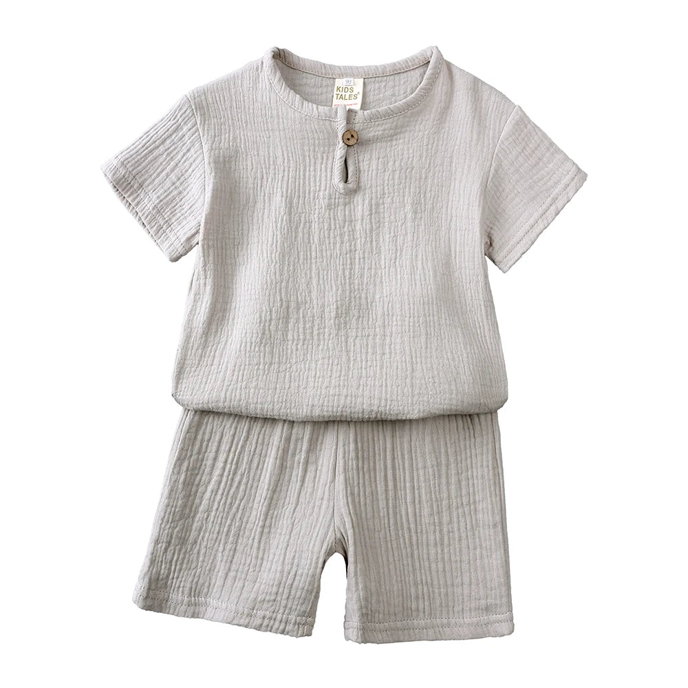 0-7years Summer Children's Clothing Set Boys & Girls Cotton Linen Suits Baby Loungewear Outfit T-shirt Tops + Shorts 2pcs