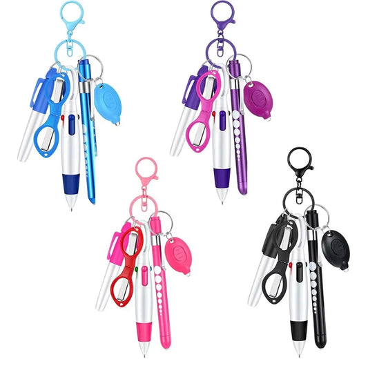 6in1 Multifunction Retractable Nurse Ball Pen Set Flashlight Foldable Scissors Ballpoint Pen Keychain Pens Permanent Marker