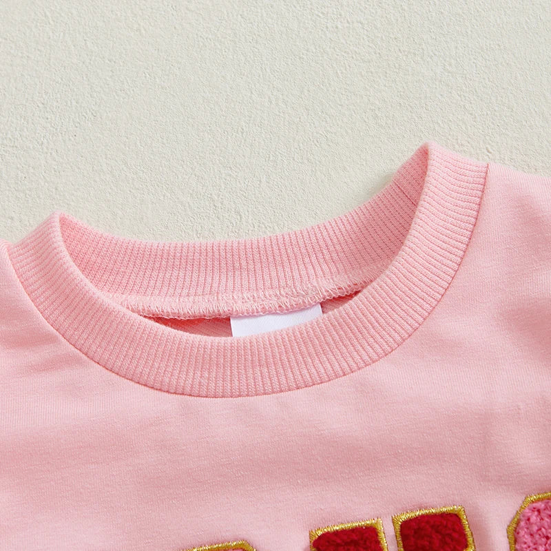 2024-10-11 Lioraitiin 6M-4Y Kids Girls Valentines Day Sweatshirt Long Sleeve Crew Neck Embroidery Letters Pullover Hoodie Tops