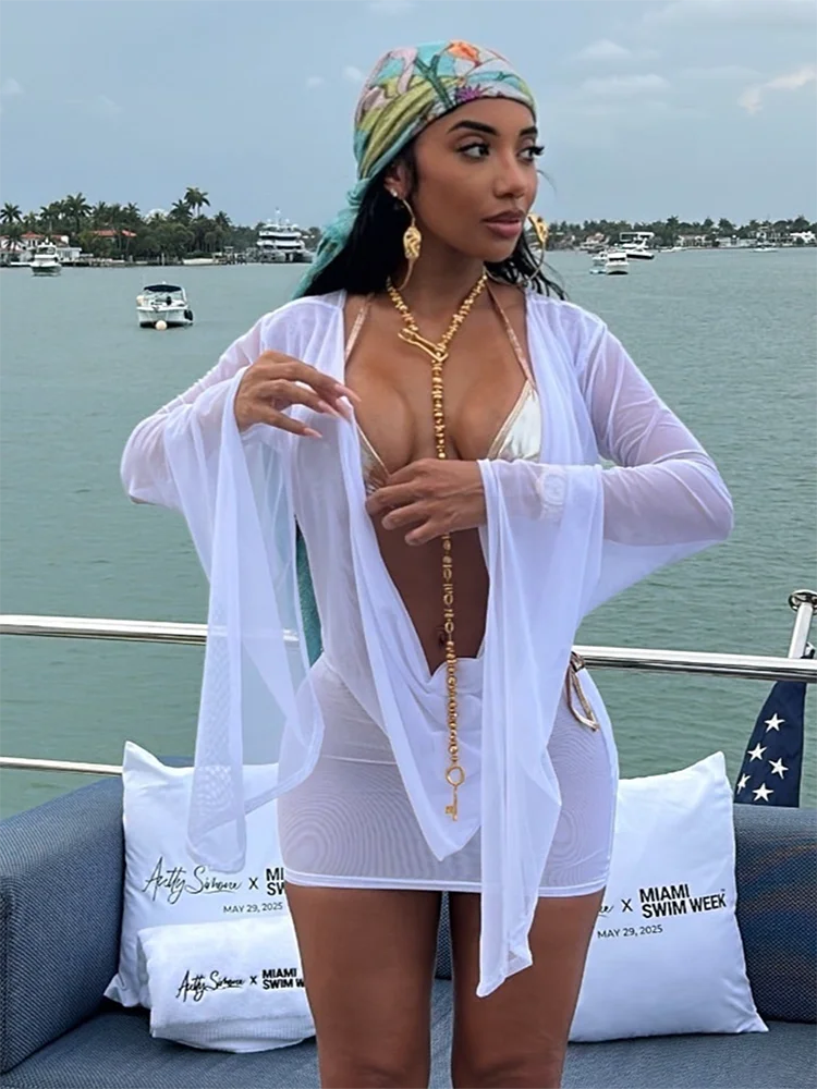 Kliou Mesh Patchwork Dress Woman Sexy Swing Collar Batwing Collar Backless Irregular Shape Hottie Nightout Party Fashion Bodycon