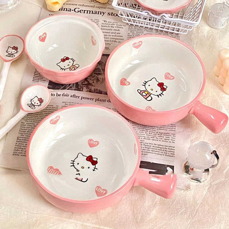Kawaii Sanrio Hello Kitty Cute Tableware Dormitory Home Salad Baking Person Food Underglaze Color High Value Ceramic Noodle Bowl