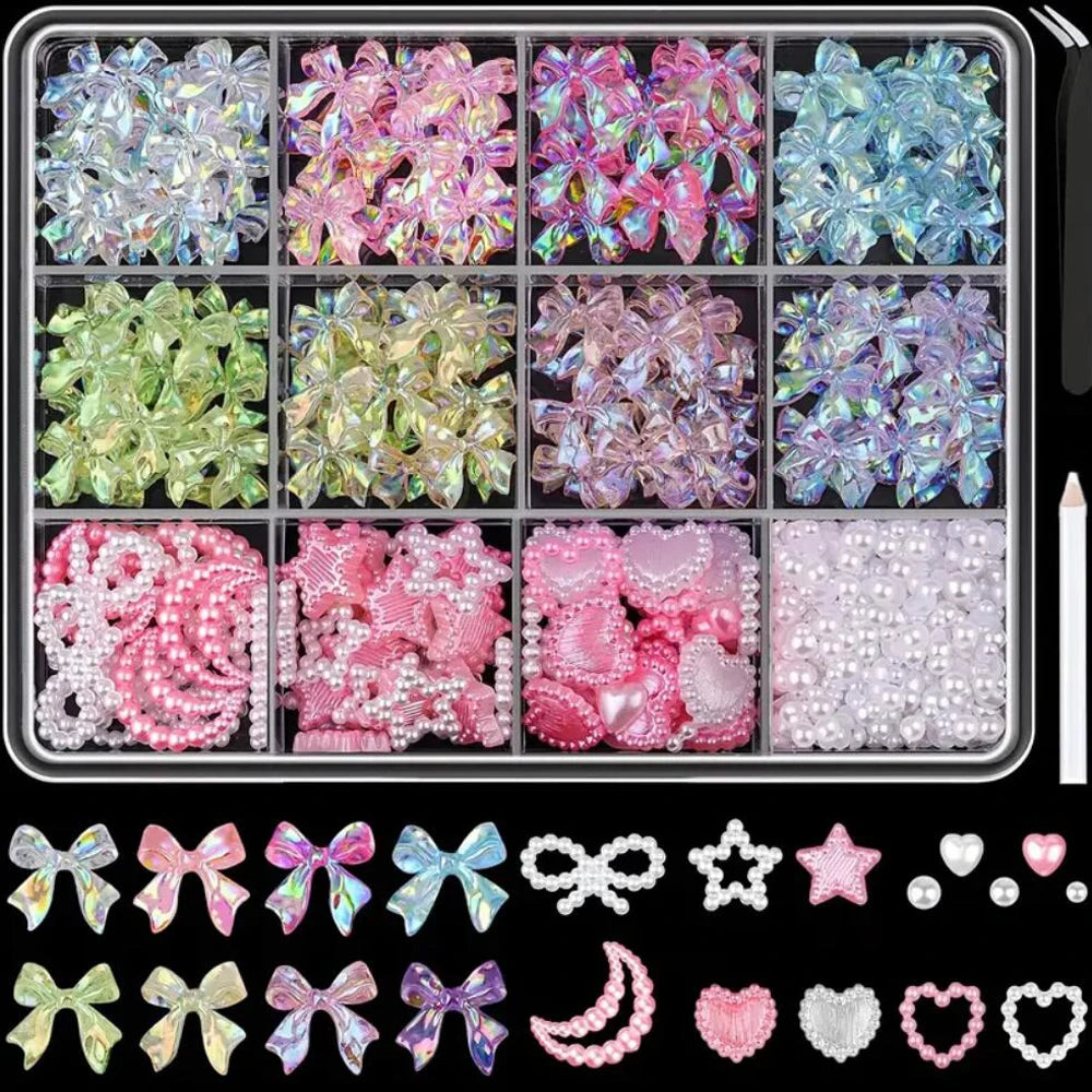 12/15Grids Acrylic Flower Nail Charms Mix Colors Set 3D Flower Nail Art Rhinestones Mixed Blossom Spring Gems DIY Nail Supplies