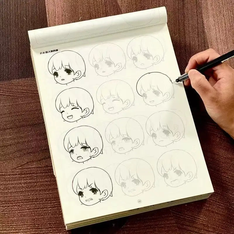Manga Character Drawing Tracing Book:Cute Anime Q-version character Sketch Practice Workbook，Step-by-Step Cute Sketching Guide