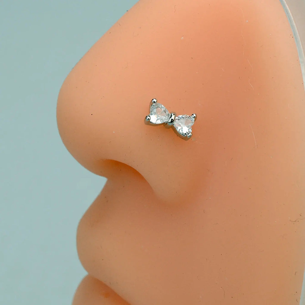 1PC Stainless Steel CZ Nose Ring L Shape Nose Studs Spider Snake Bow Flower Leaf Nostril Nose Piercing Body Jewelry  For Women