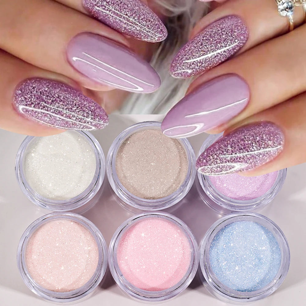 6Jars Glitter Nude Acrylic Nail Powder Set Pink Blue Glitter Acrylic Powder for Nail Extension French Manicure Nail Carving Tool