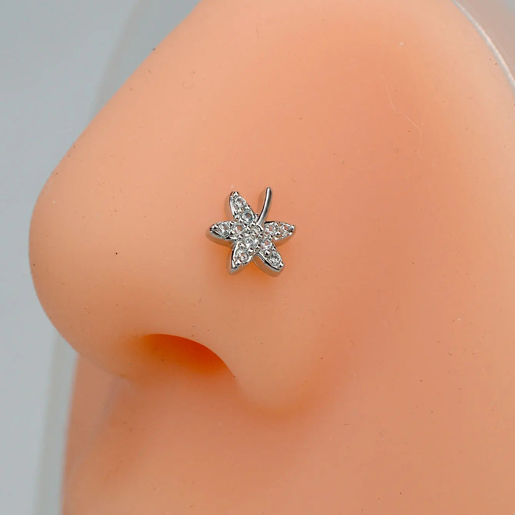 1PC Stainless Steel CZ Nose Ring L Shape Nose Studs Spider Snake Bow Flower Leaf Nostril Nose Piercing Body Jewelry  For Women