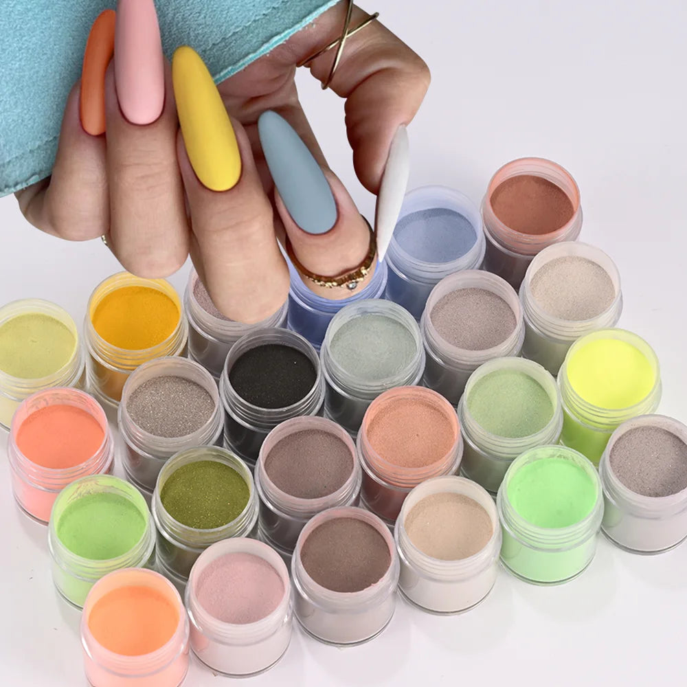 24Pcs/Set Nail Acrylic Powder Multi-Colors Professional Nails Crystal Pigment Dust for Nail Art Extension Carving Dipping Powder