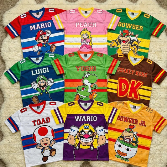 26 Men Women Super Mario Bros Yoshi Peach T Shirt Kids Summer Dress Boy T-Shirt Men Women Short Sleeve Top Short Sleeve T-Shrit