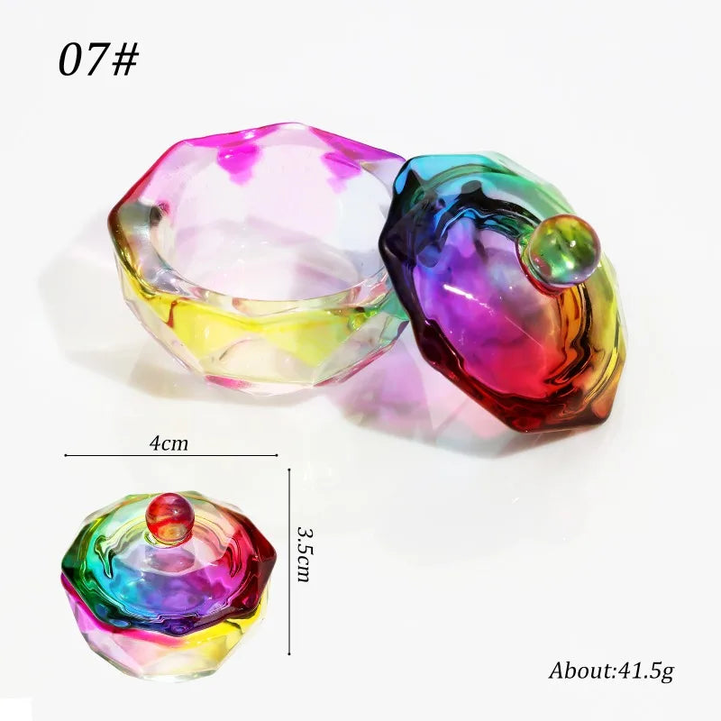 Colorful Crystal Glass Acrylic Powder Liquid Nail Cup Dish Lid Bowl with Cap Manicure Holder Equipment Nail Salon Manicure Tools