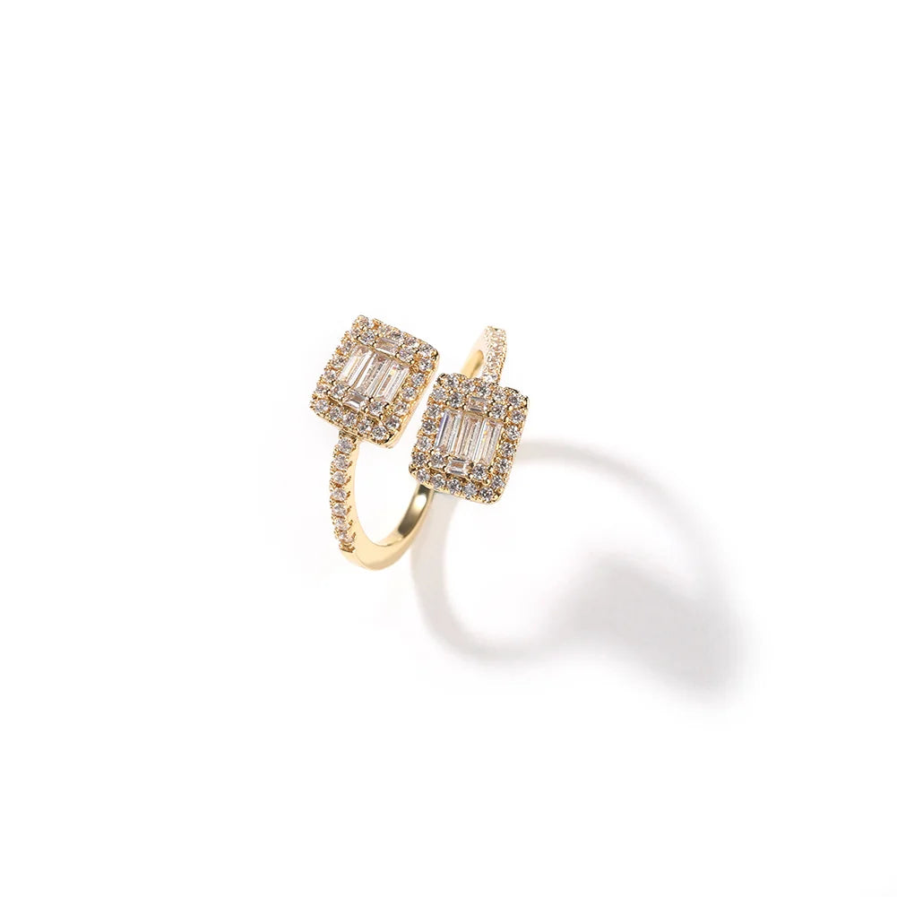 Uwin Heart Thin Circle Ring Baguetter Iced Out Bling Square Cubic Zirconia Charm Luxury Jewelry Engagement Gift For Women