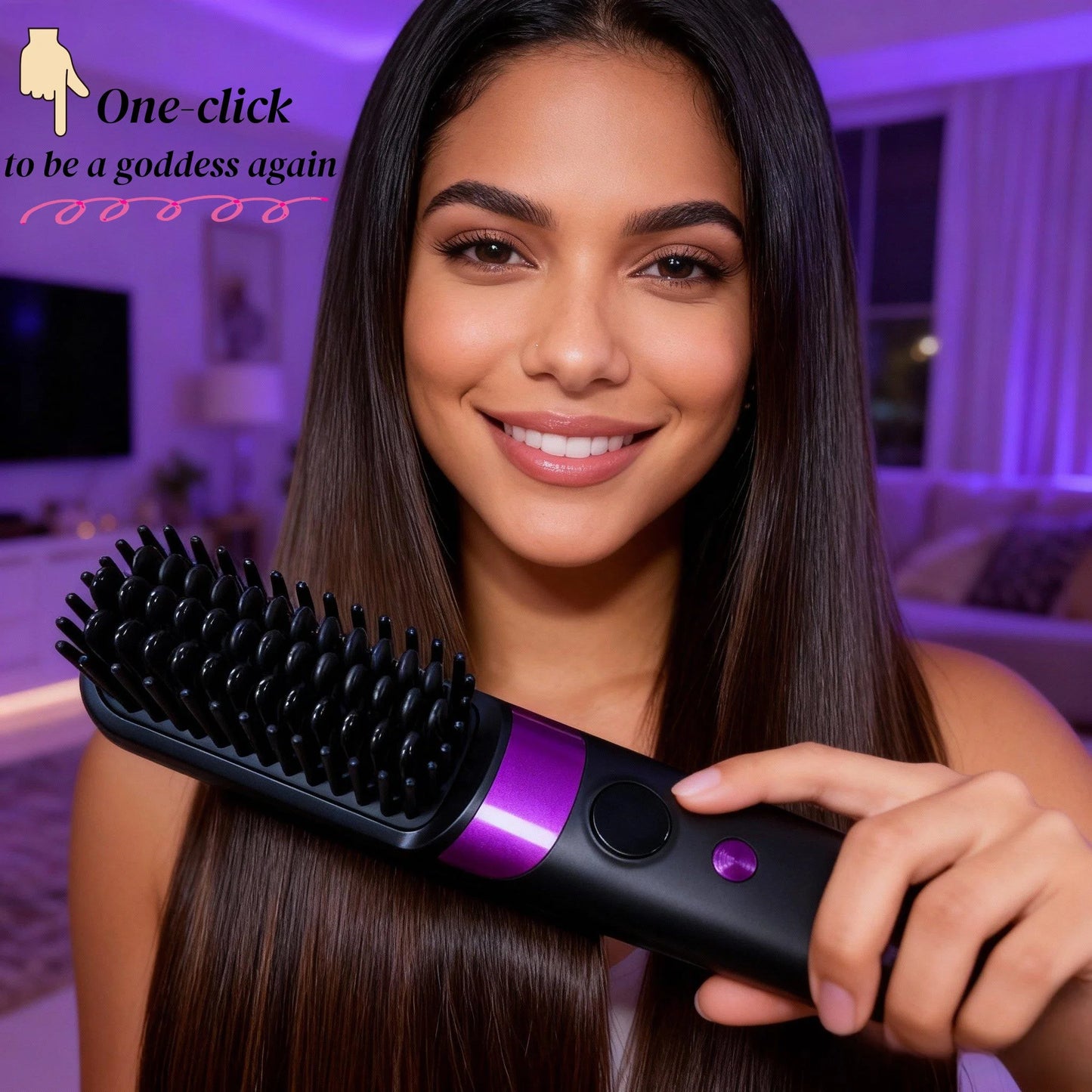 Hair Straightener Brush, 4 Temp Adjustable Comb, Quick Styling Tool, Rechargeable Cordless Hair Straightener, Personal Care for