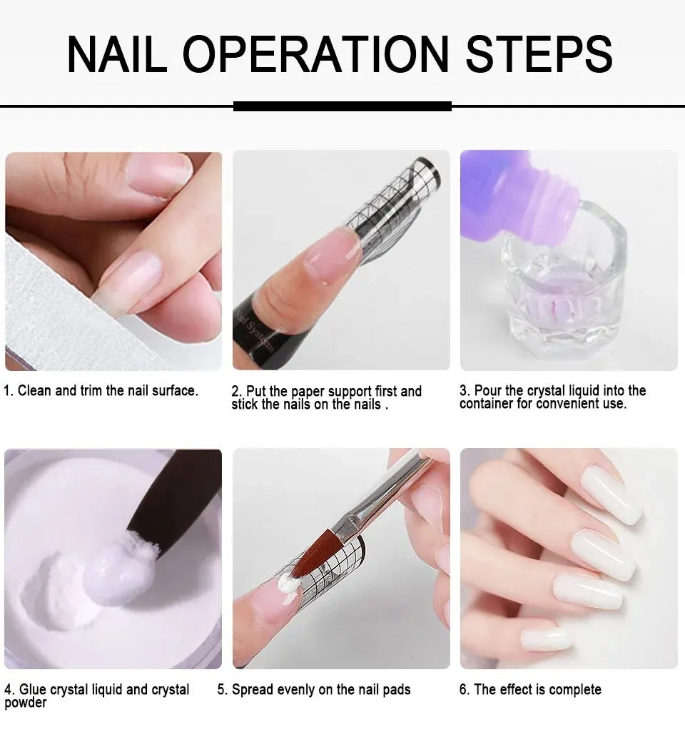 Nail Acrylic Powder and Liquid Monomer Nails Art Decoration For Manicure Set Kit Crystal Nail Glitter 3D Nail Tips Carving Tools