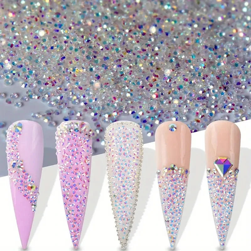 1Bag Aprox.1400Pcs Mini Nail Rhinestones Micro 1.2mm Nail Sand Pixie Crystals Iridescent AB Bling Tiny Sugar Beads Nail Charms *