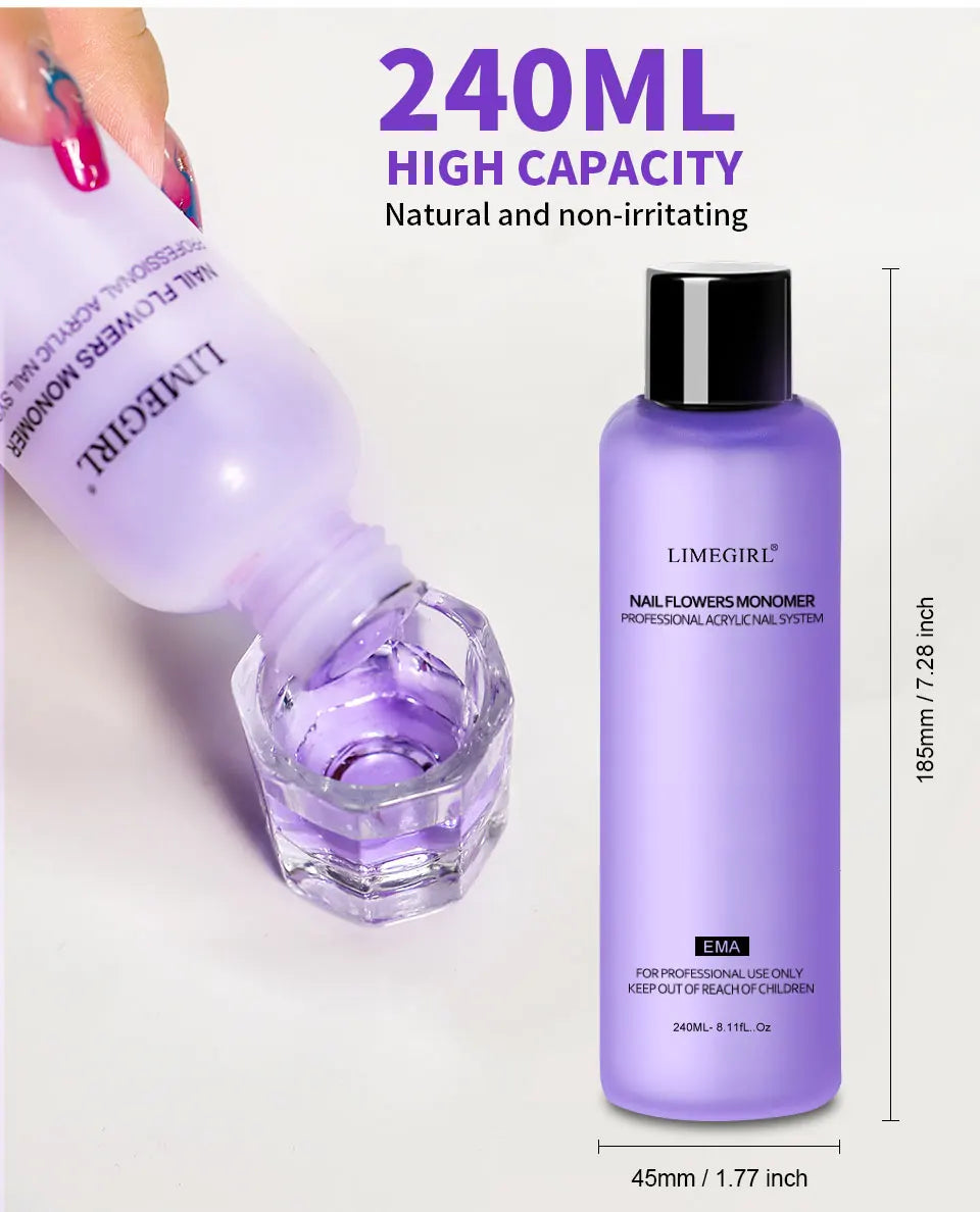 Limegirl Nail Acrylic Liquid Monomer Crystal 40ml/75ml/120ml/240ml for Nail Art Acrylic Powder Extension Professional Manicure