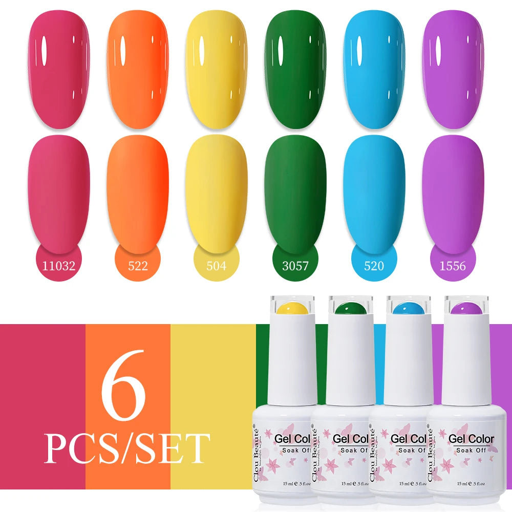 Clou Beaute 6/8pcs 15ml UV Nail Gel Colors Polish Set Summer Pretty Sugar Pink Red Neon Professional Nail Art Manicure Kit Gift