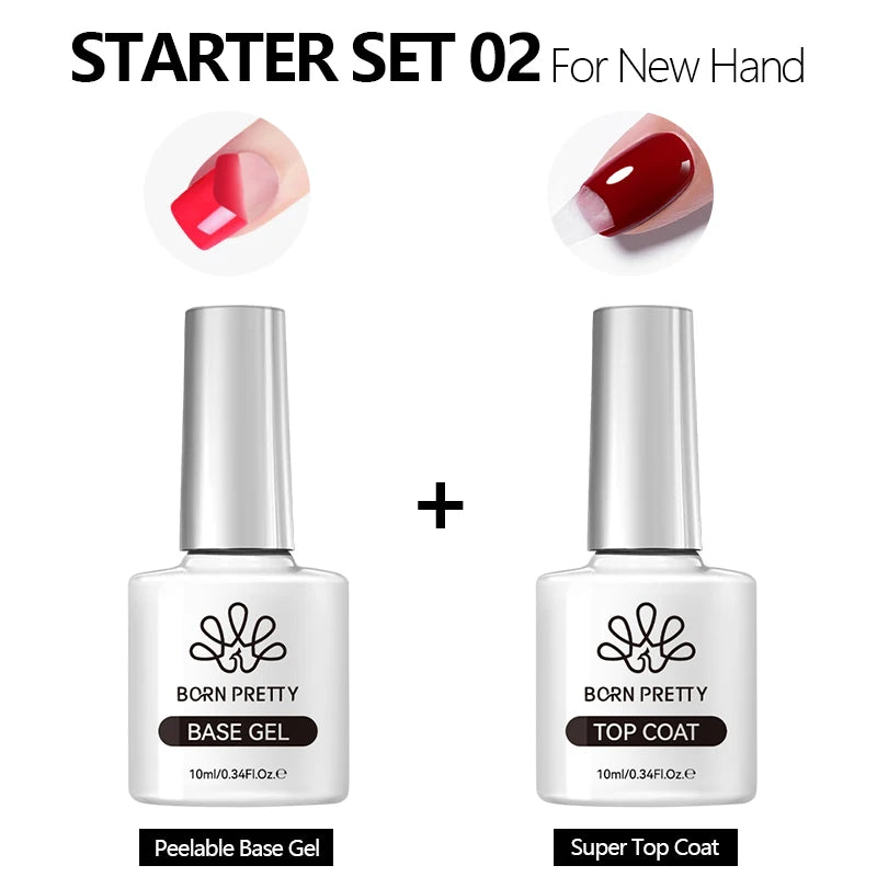 BORN PRETTY 2Pcs Base Gel Super Top Coat Gel Polish Set Black White Color Gel Varnis Semi Permanent Soak Off UV LED Gel for Nail