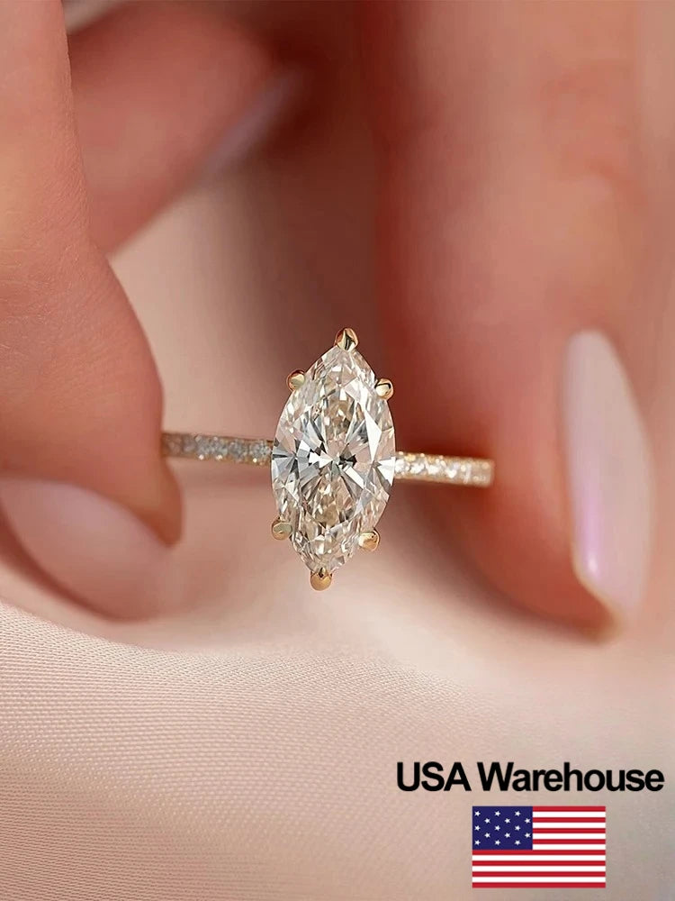 925 Sterling Silver Simple Classic 2 Carat Marquise Zircon Ring For Women Engagement Wedding Luxury High Quality Fine Jewelry
