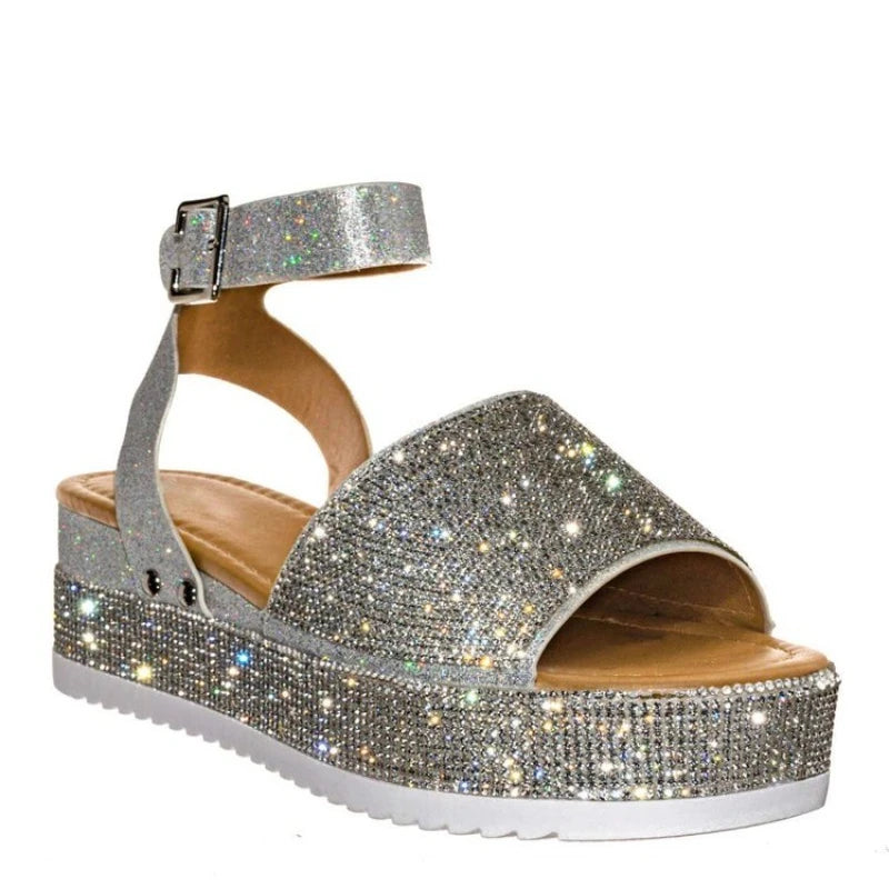 Rhinestone Platform Wedge Sandals