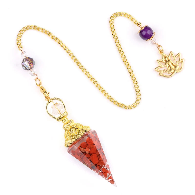 Natural Stone Golden Chain Seven Chakra Spirit Pendulum Gravel Resin Healing Pendant For Jewelry Making Accessories Necklace
