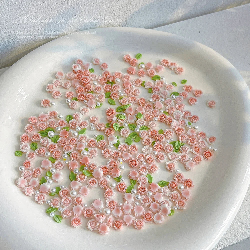 3D Mixed Size Nail Art Luxury Decoratons Rose Nail Charms Accessories 30pcs Pearl Resin Flower Pink Rose Red Supplies Parts DIY