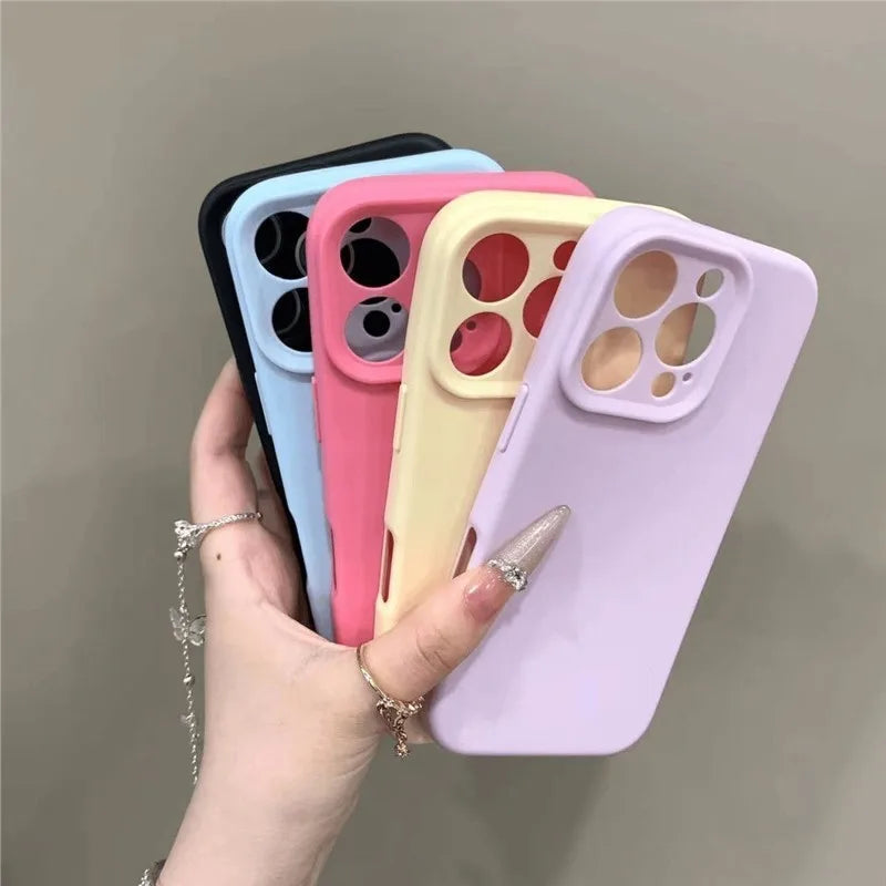 Luxury Soft Silicone Candy Phone Case For iPhone 11 12 13 14 15 16 Pro Max Plus Shockproof Bumper Matte Back Cases Cover