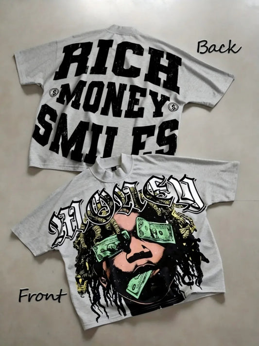 European and American men's summer fashion wealth letter print comfortable breathable round neck T-shirt outdoor street top